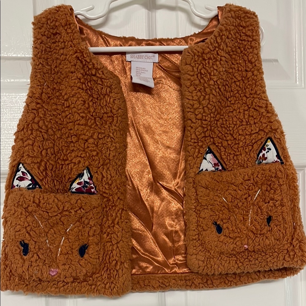 Light Brown Furry Vest with Cat designed Pockets